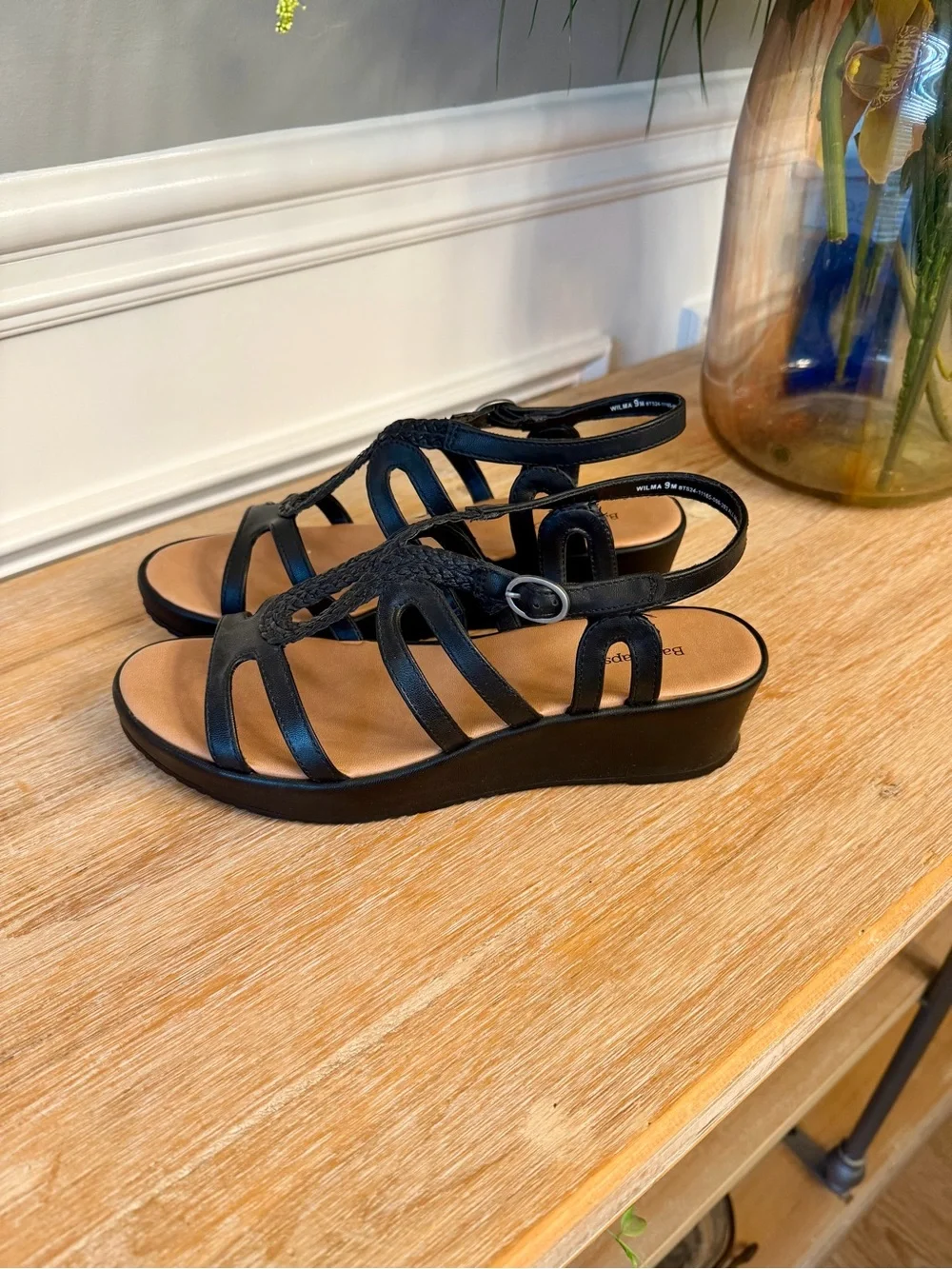 Women's Baretraps Black Strappy Wedge Sandals - Classic Comfort